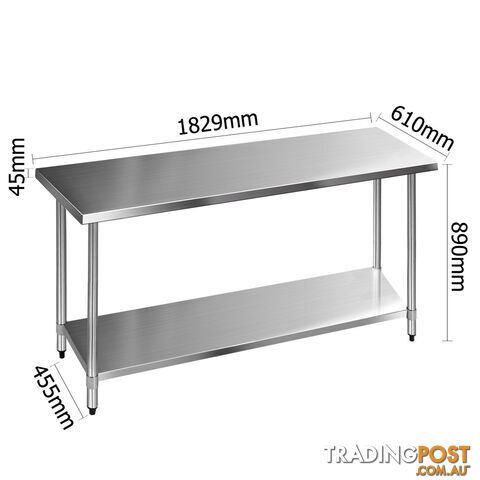 430 Stainless Steel Kitchen Work Bench Table 1829mm