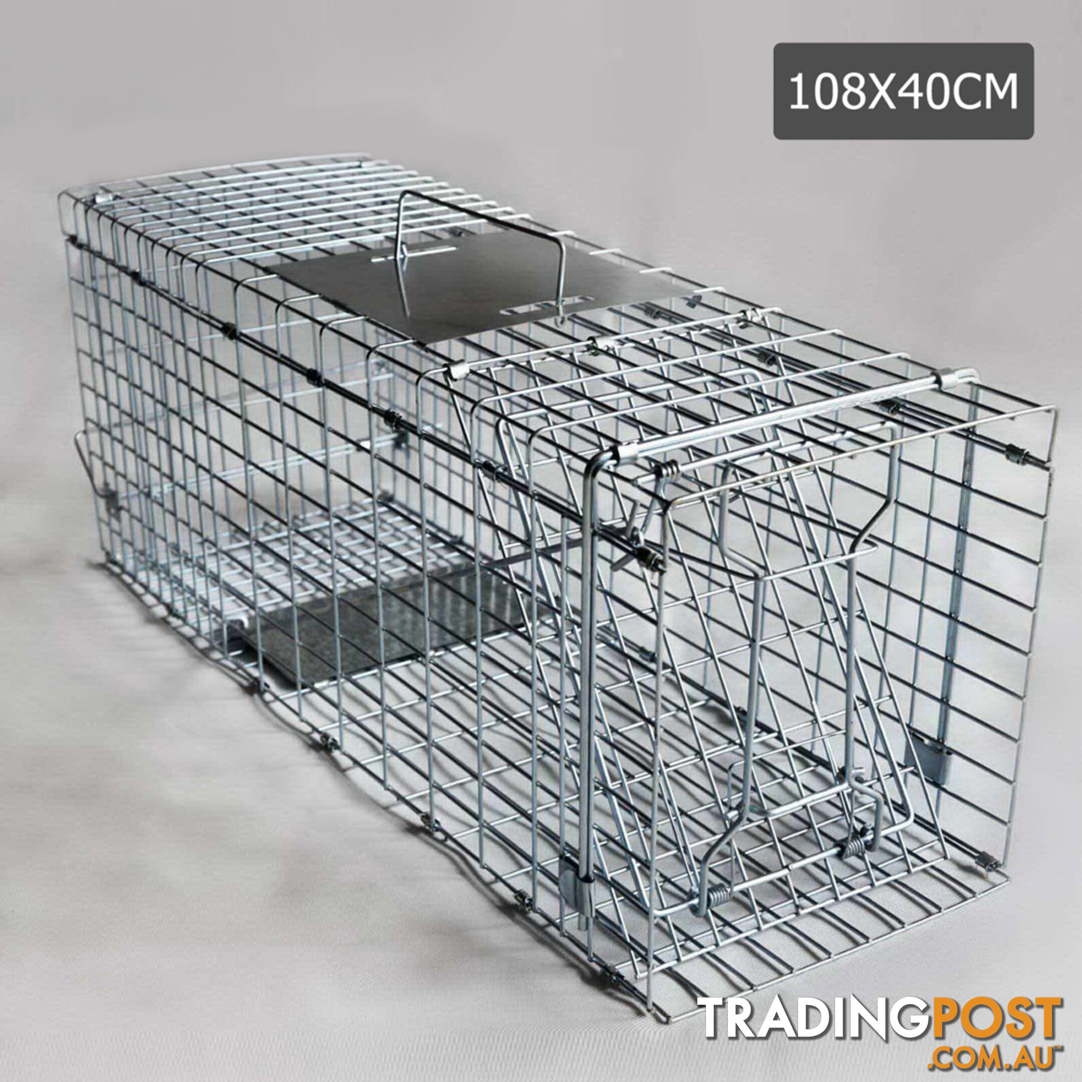 Humane Animal Trap Cage 108 x 40 x 45cm Silver