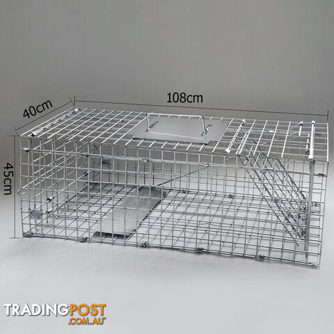 Humane Animal Trap Cage 108 x 40 x 45cm Silver