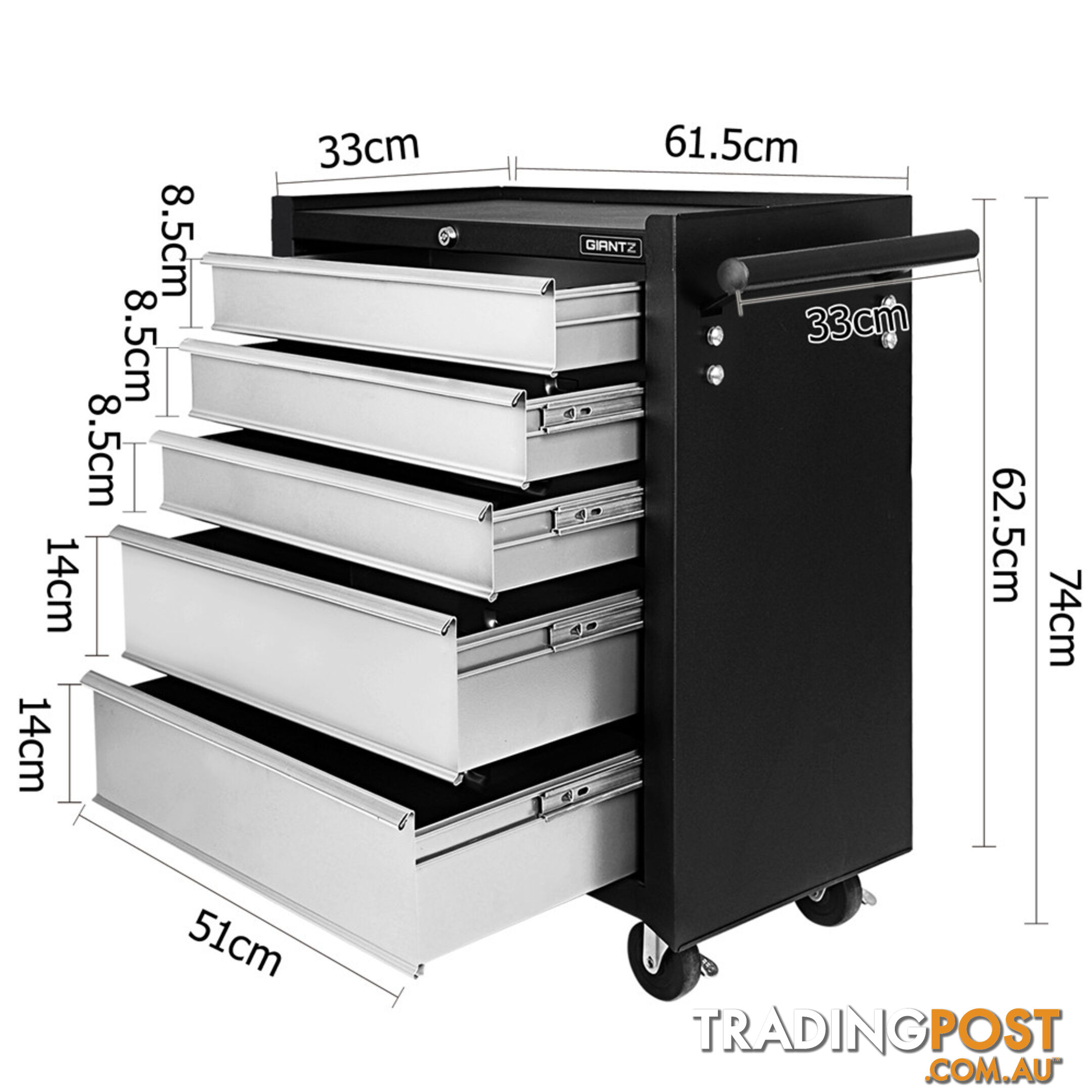 5 Drawers Roller Toolbox Cabinet  Black Grey