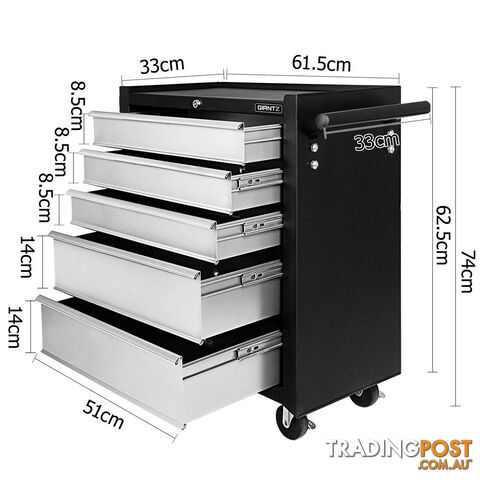 5 Drawers Roller Toolbox Cabinet  Black Grey