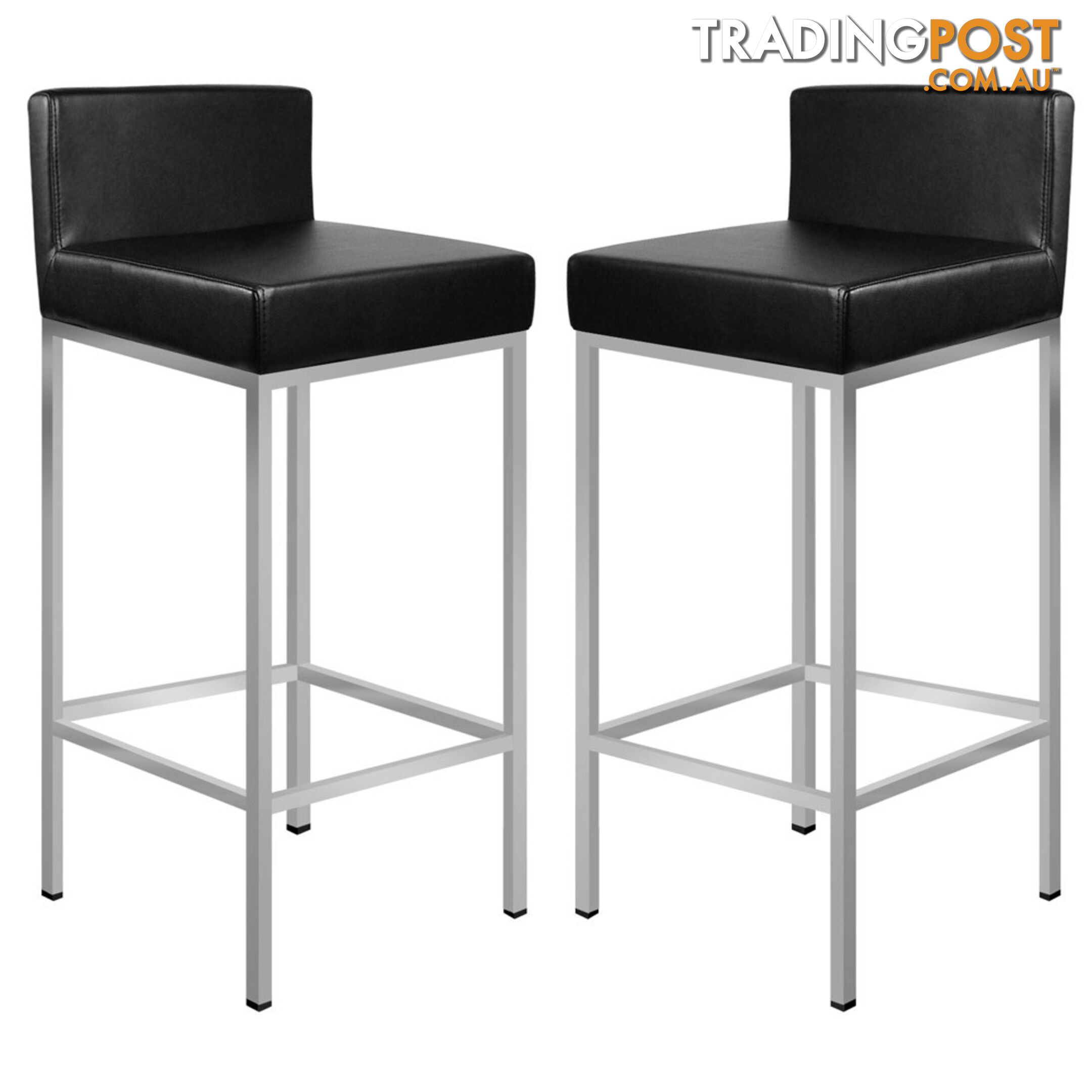 Set of 2 PU Leather Kitchen Bar Stool Black