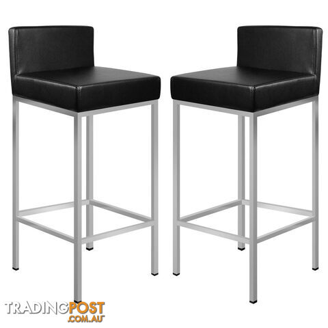 Set of 2 PU Leather Kitchen Bar Stool Black