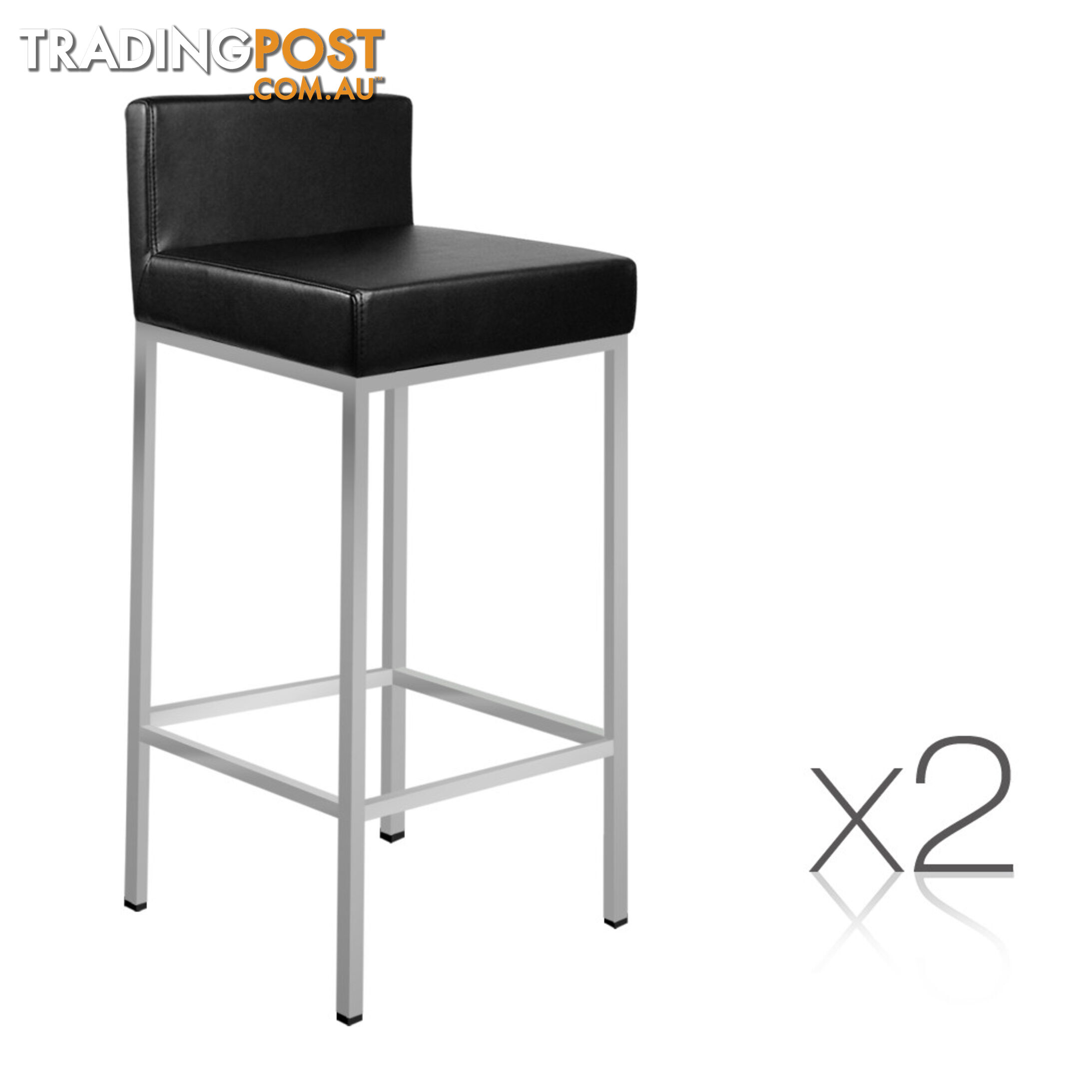 Set of 2 PU Leather Kitchen Bar Stool Black