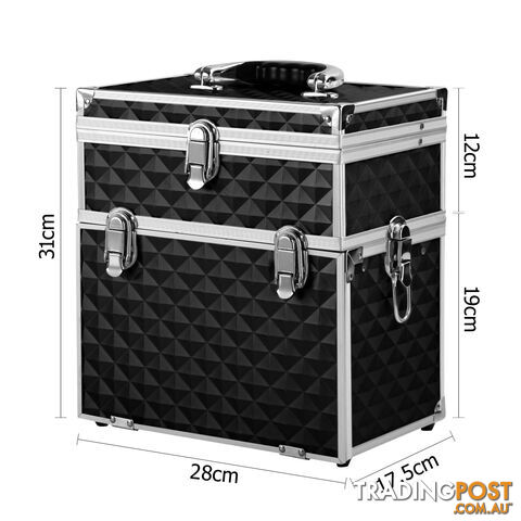 Portable Cosmetic Beauty Makeup Case Diamond Black