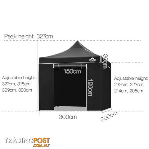 3x3 Pop Up Gazebo Hut with Sandbags Black