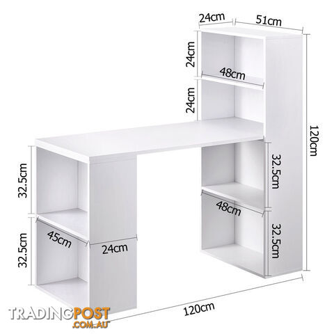 6 Storage Shelf Office Computer Desk White