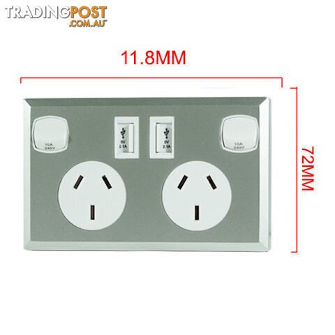 10A Double Australian USB Power Point Supply 2 Socket Switch Wall Plug Silver