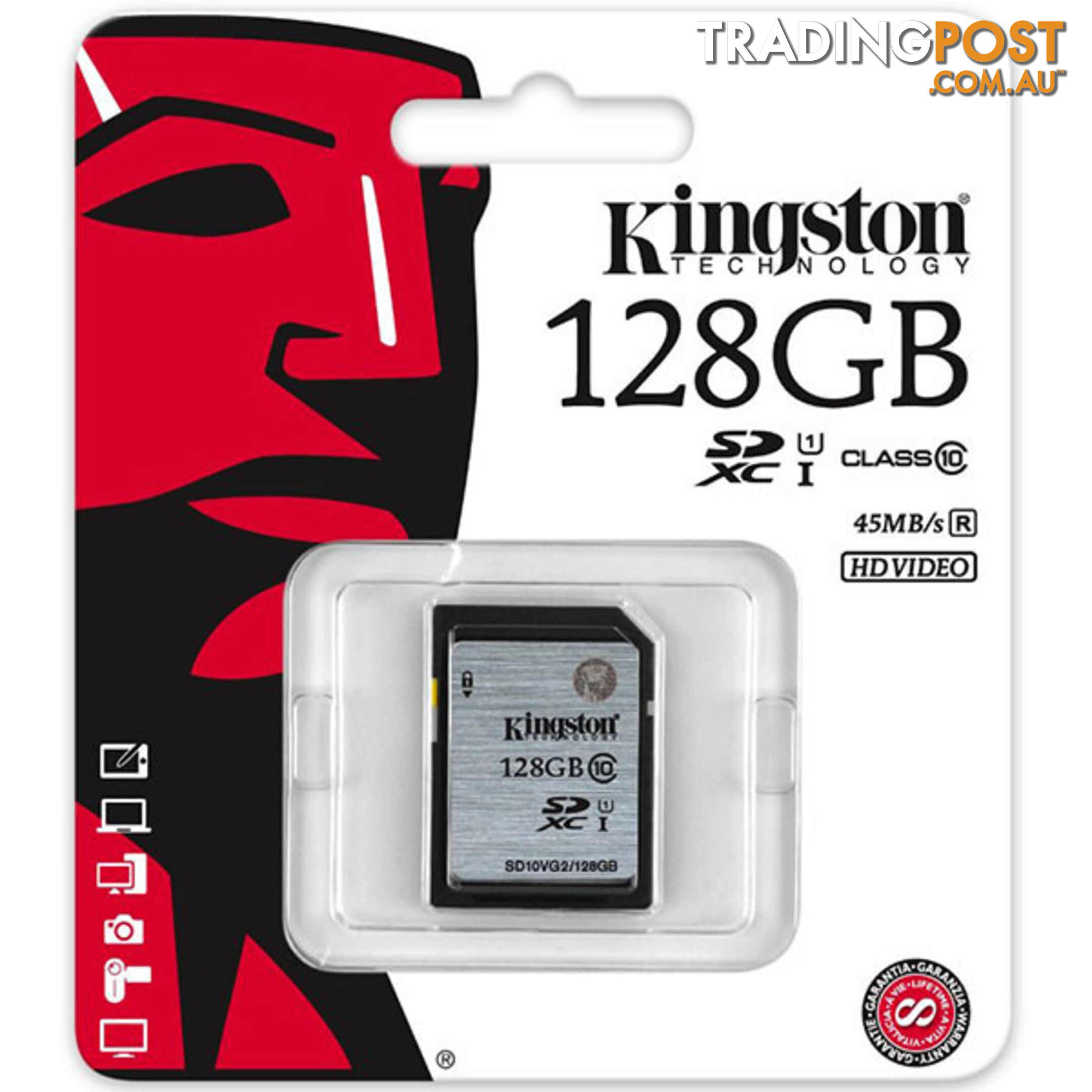 KINGSTON 128GB SDXC Class10 UHS-I 80MB/s Read Flash Card  Retail   (SD10VG2/128GBFR)