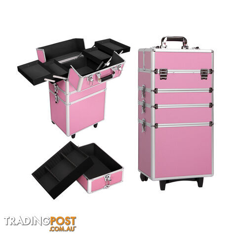 7 in 1 Portable Beauty Make up Cosmetic Trolley Case Pink