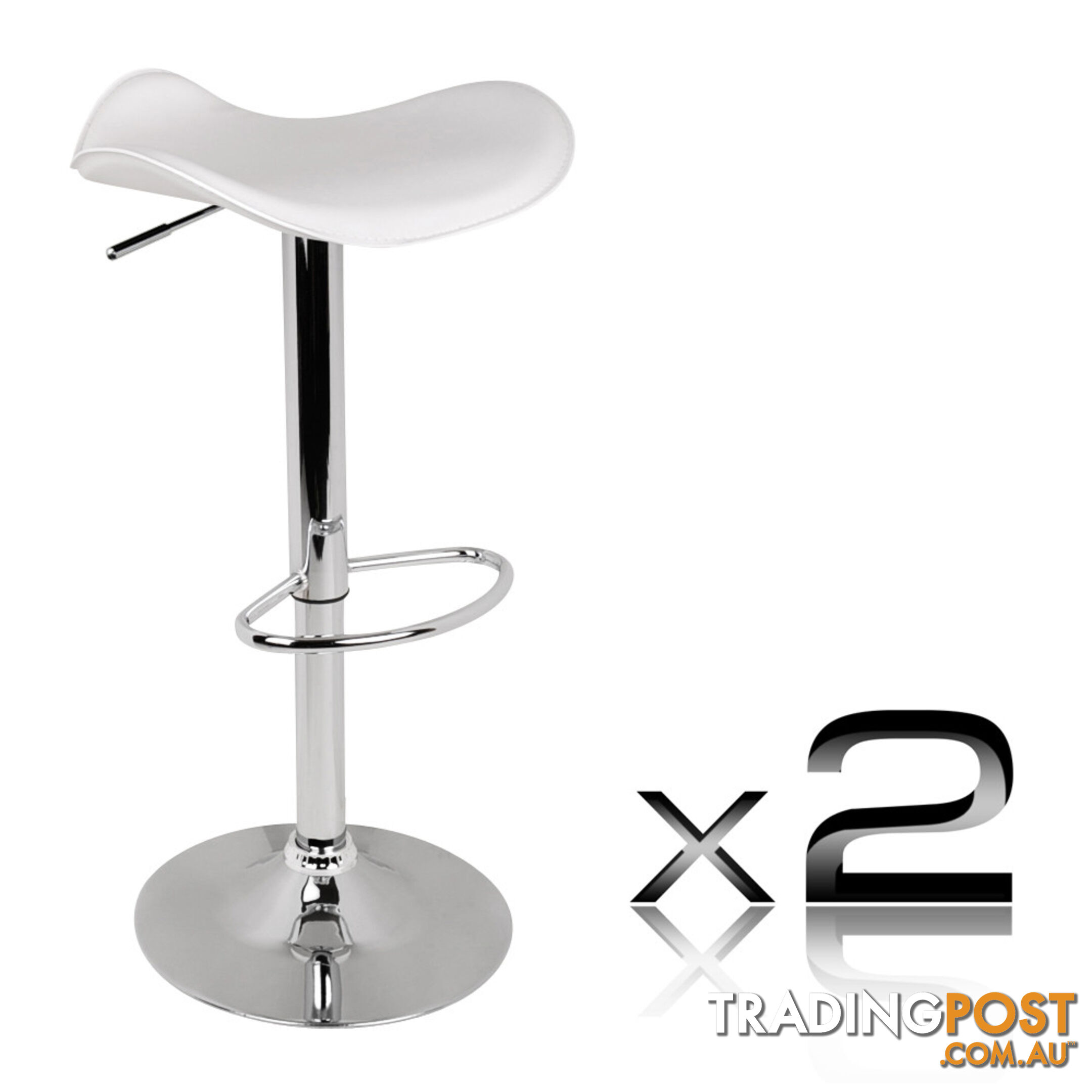 Set of 2 PVC Leather Kitchen Bar Stool White