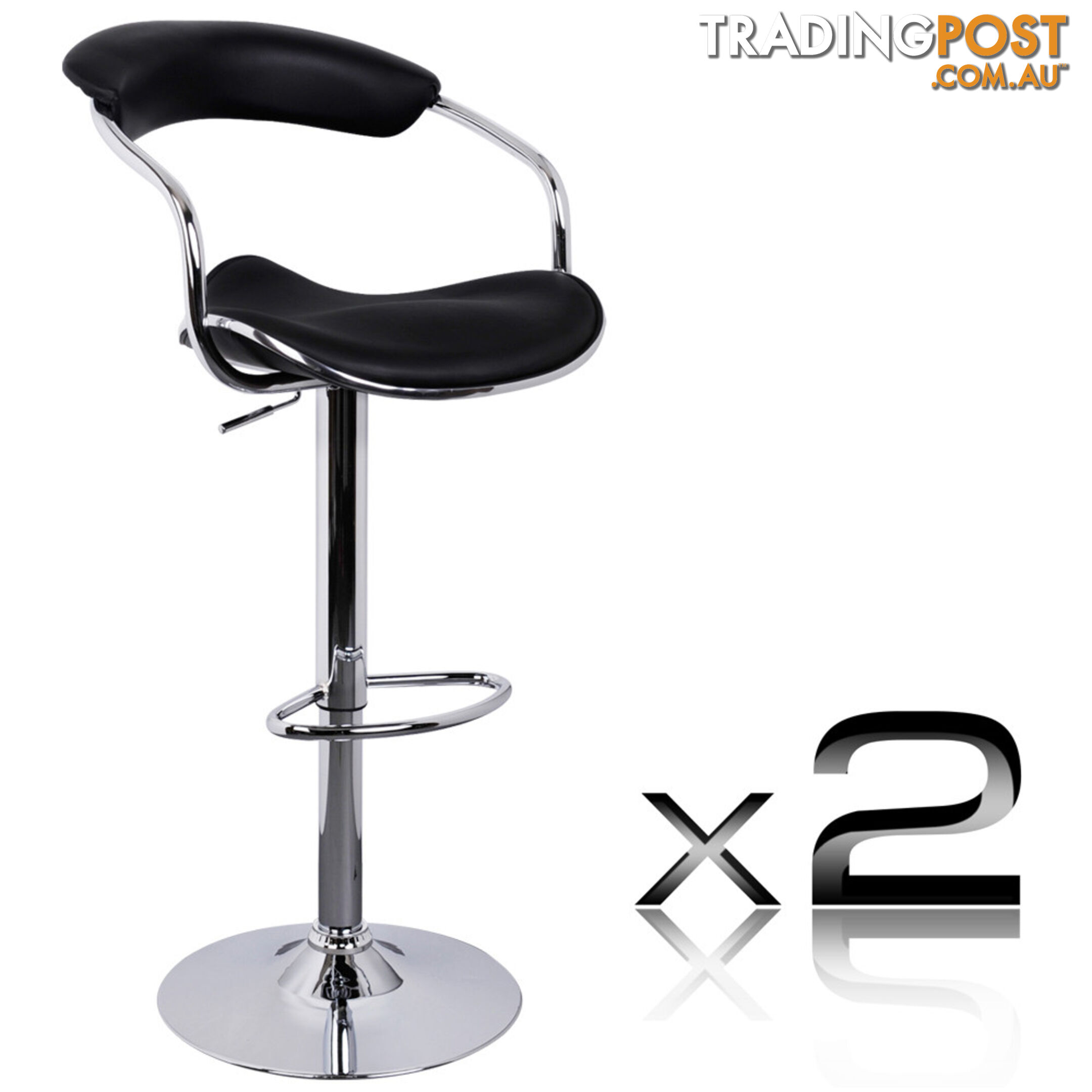 Set of 2 PU Leather Kitchen Bar Stool Black