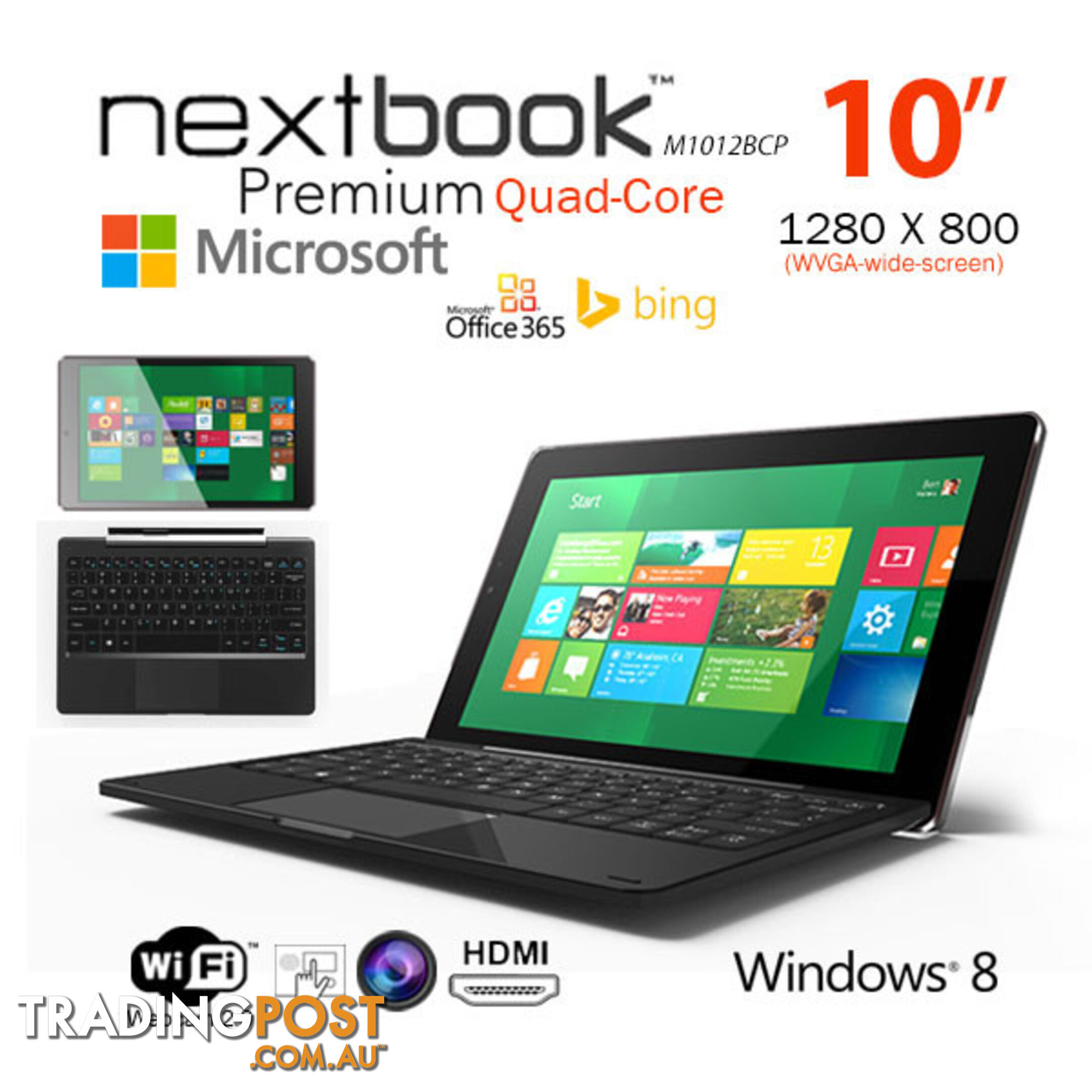 Nextbook 10.1 Inch 32G/Windows 8.1 with Bing/Quad Core with HDMI Output Tablet PC (M1012BCP)  Refurbished