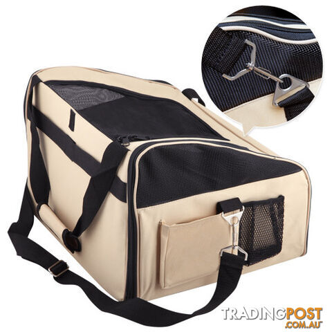 Pet Dog Cat Car Seat Carrier Travel Bag Large Beige