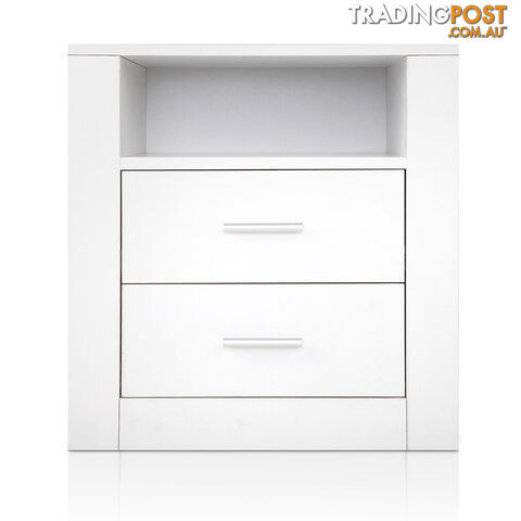 Anti-Scratch Bedside Table 2 Drawers - White