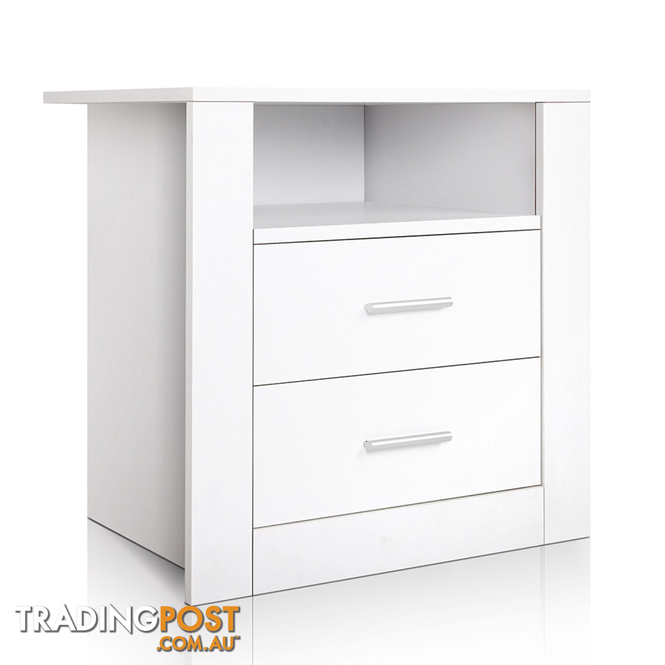 Anti-Scratch Bedside Table 2 Drawers - White