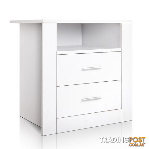 Anti-Scratch Bedside Table 2 Drawers - White