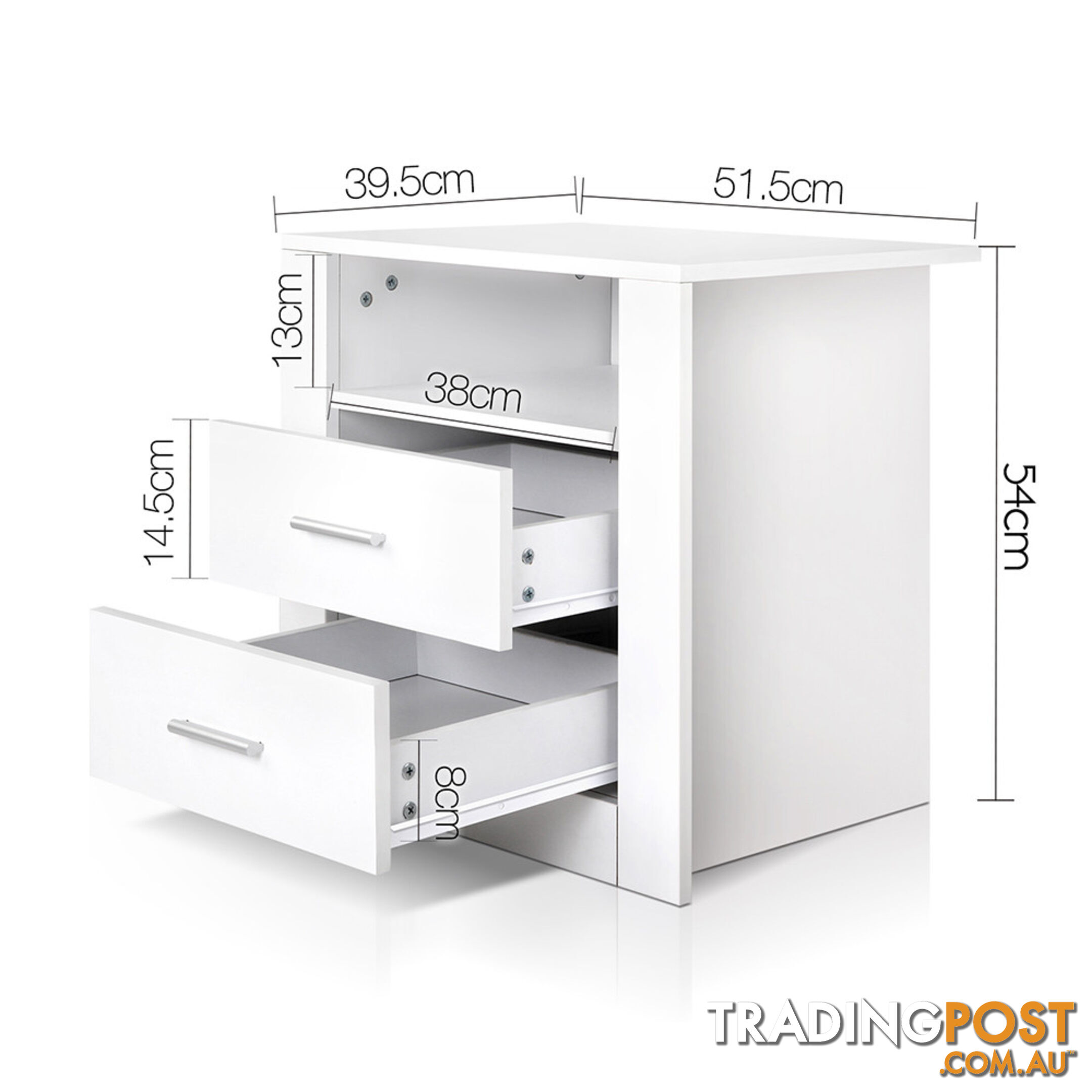 Anti-Scratch Bedside Table 2 Drawers - White