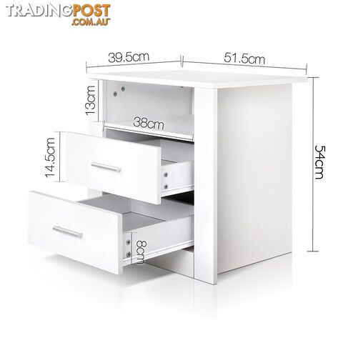 Anti-Scratch Bedside Table 2 Drawers - White