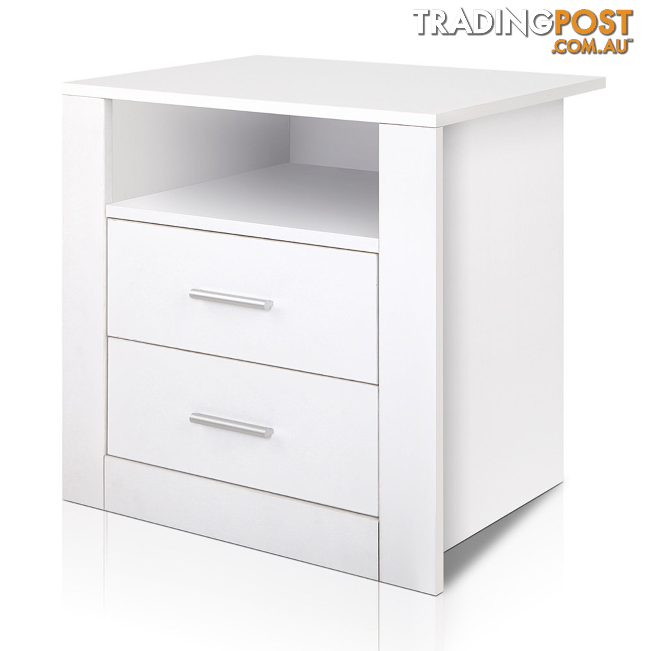 Anti-Scratch Bedside Table 2 Drawers - White