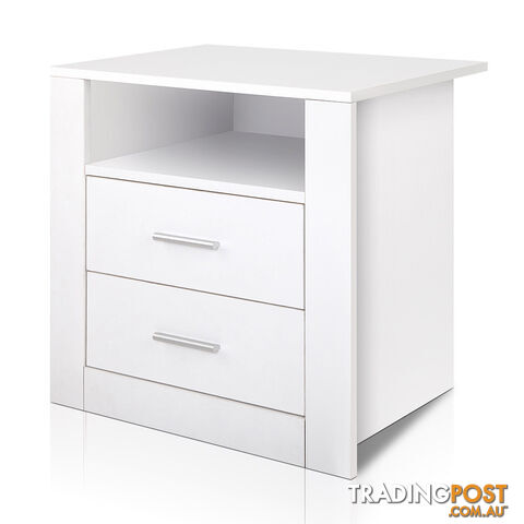 Anti-Scratch Bedside Table 2 Drawers - White