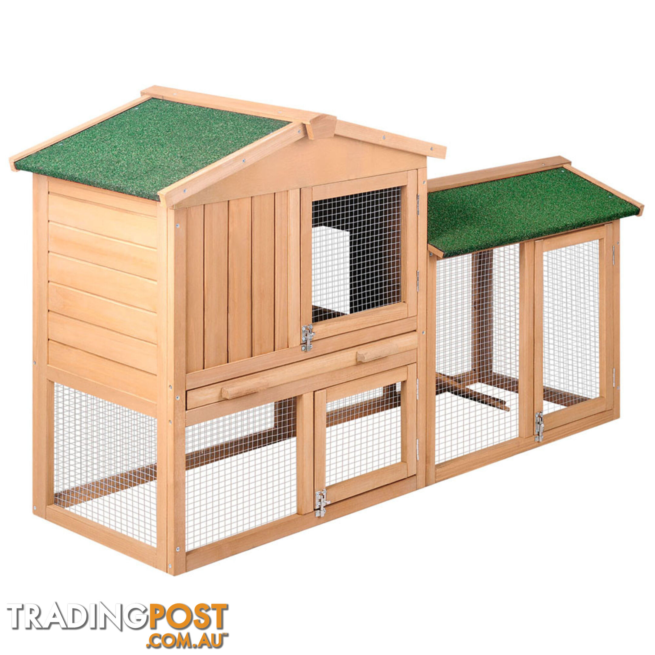 Rabbit Hutch Chicken Coop Cage Guinea Pig Ferret House w/ 2 Storeys Run