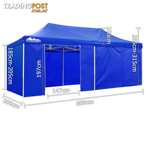 3m x 6m Folding Outdoor Gazebo Marquee Blue