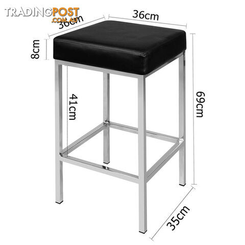 Set of 2 PU Leather Kitchen Bar Stool Black