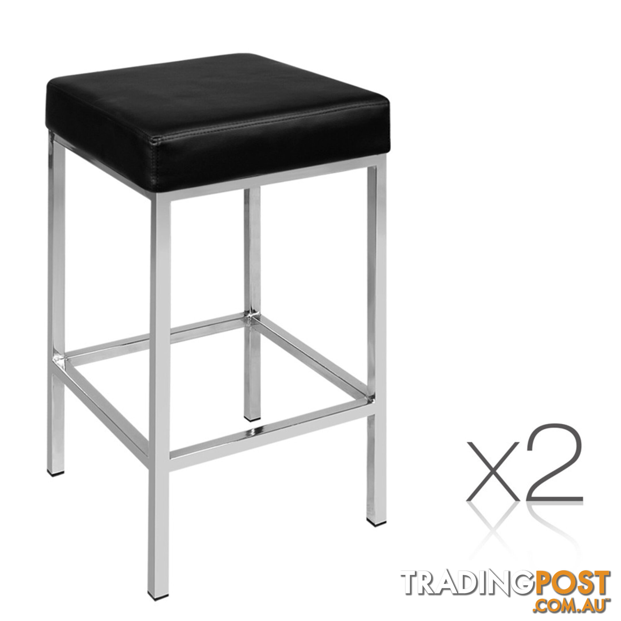 Set of 2 PU Leather Kitchen Bar Stool Black