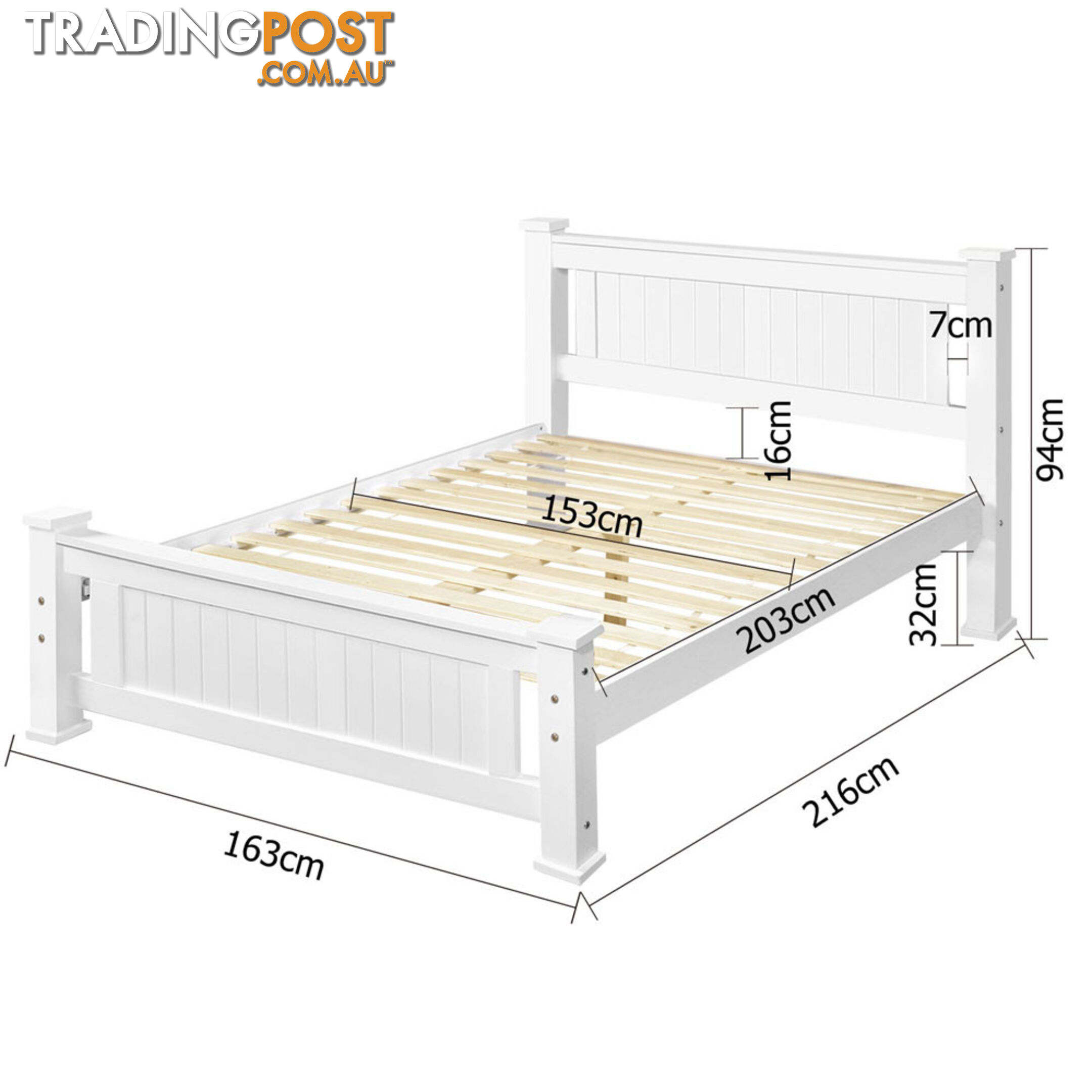 Wooden Bed Frame Pine Wood Single White