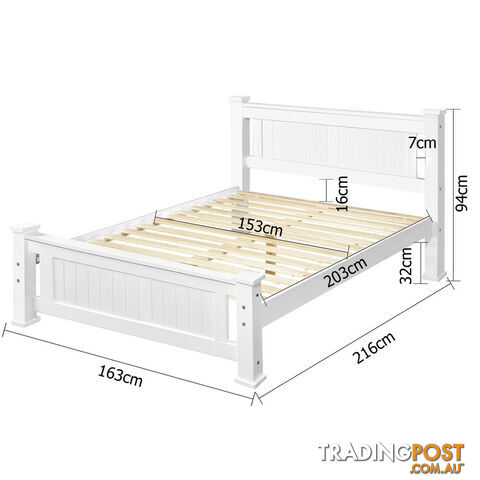 Wooden Bed Frame Pine Wood Single White