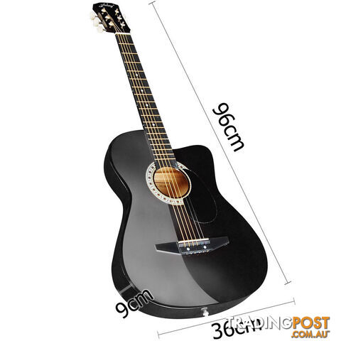 Acoustic Cutaway Guitar Black w/ Steel String Stand Strap