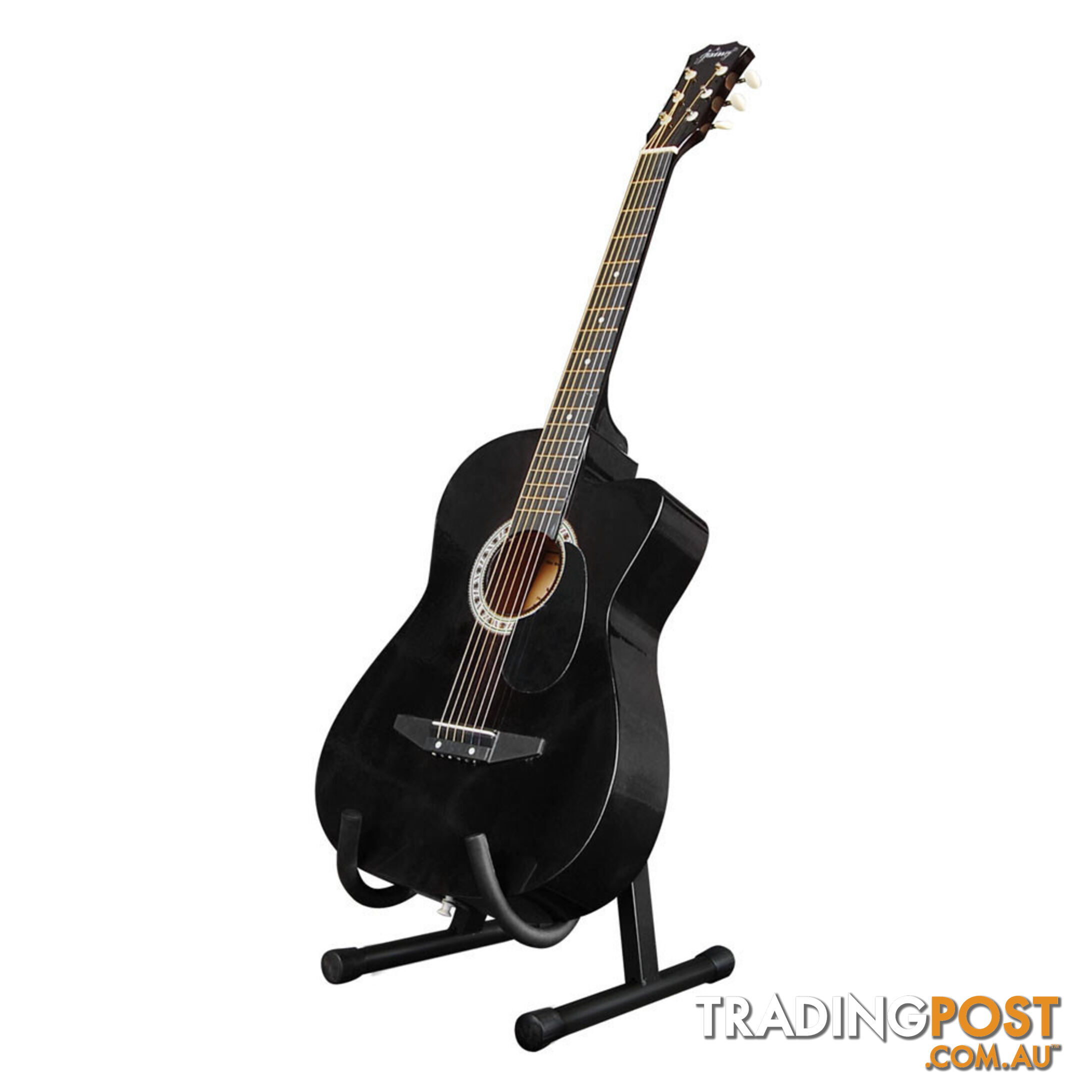 Acoustic Cutaway Guitar Black w/ Steel String Stand Strap