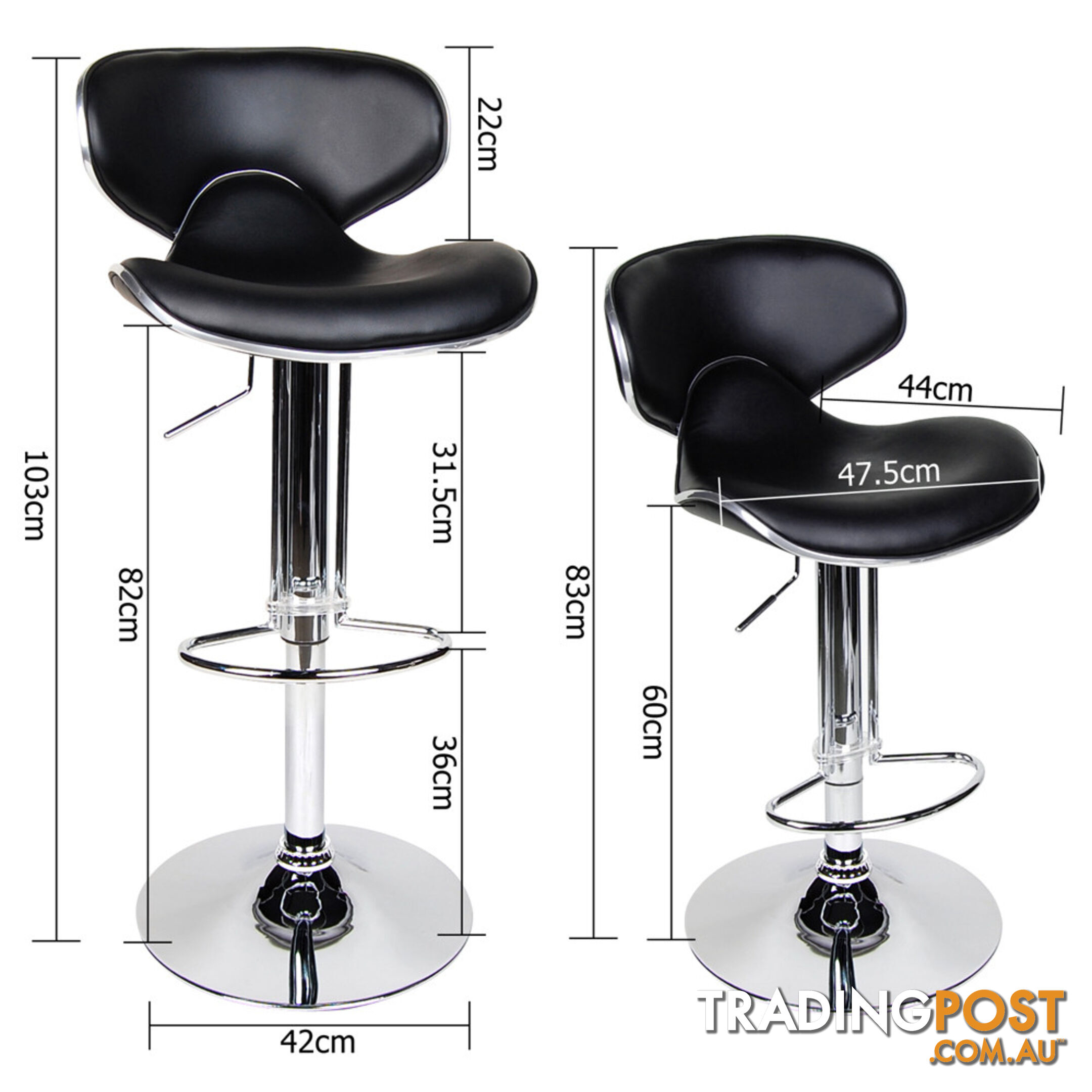 Set of 2 PU Leather Kitchen Bar Stool Charcoal