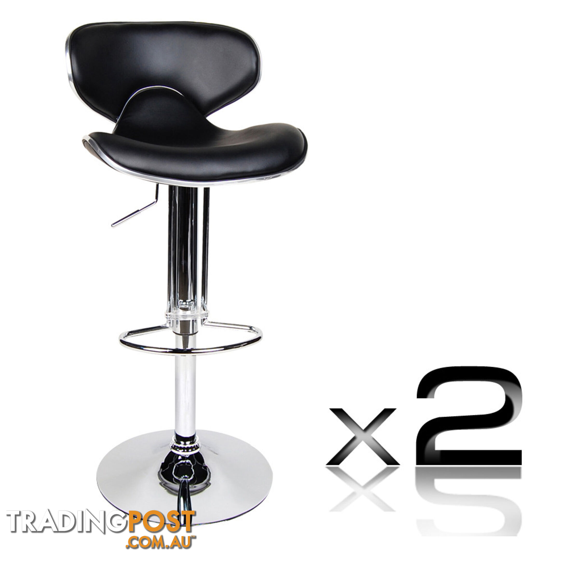 Set of 2 PU Leather Kitchen Bar Stool Charcoal