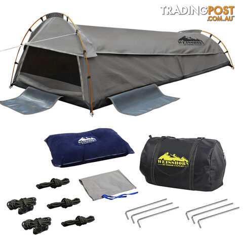 King Single Camping Canvas Swag Tent Grey with Air Pillow