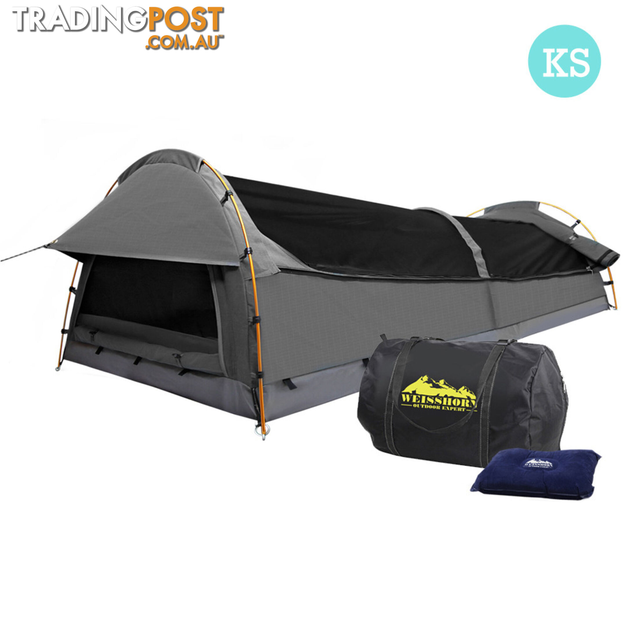 King Single Camping Canvas Swag Tent Grey with Air Pillow