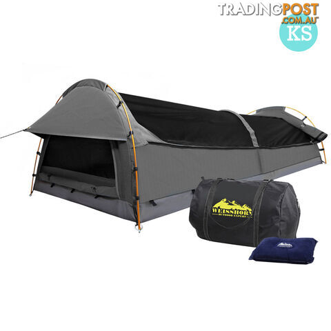 King Single Camping Canvas Swag Tent Grey with Air Pillow