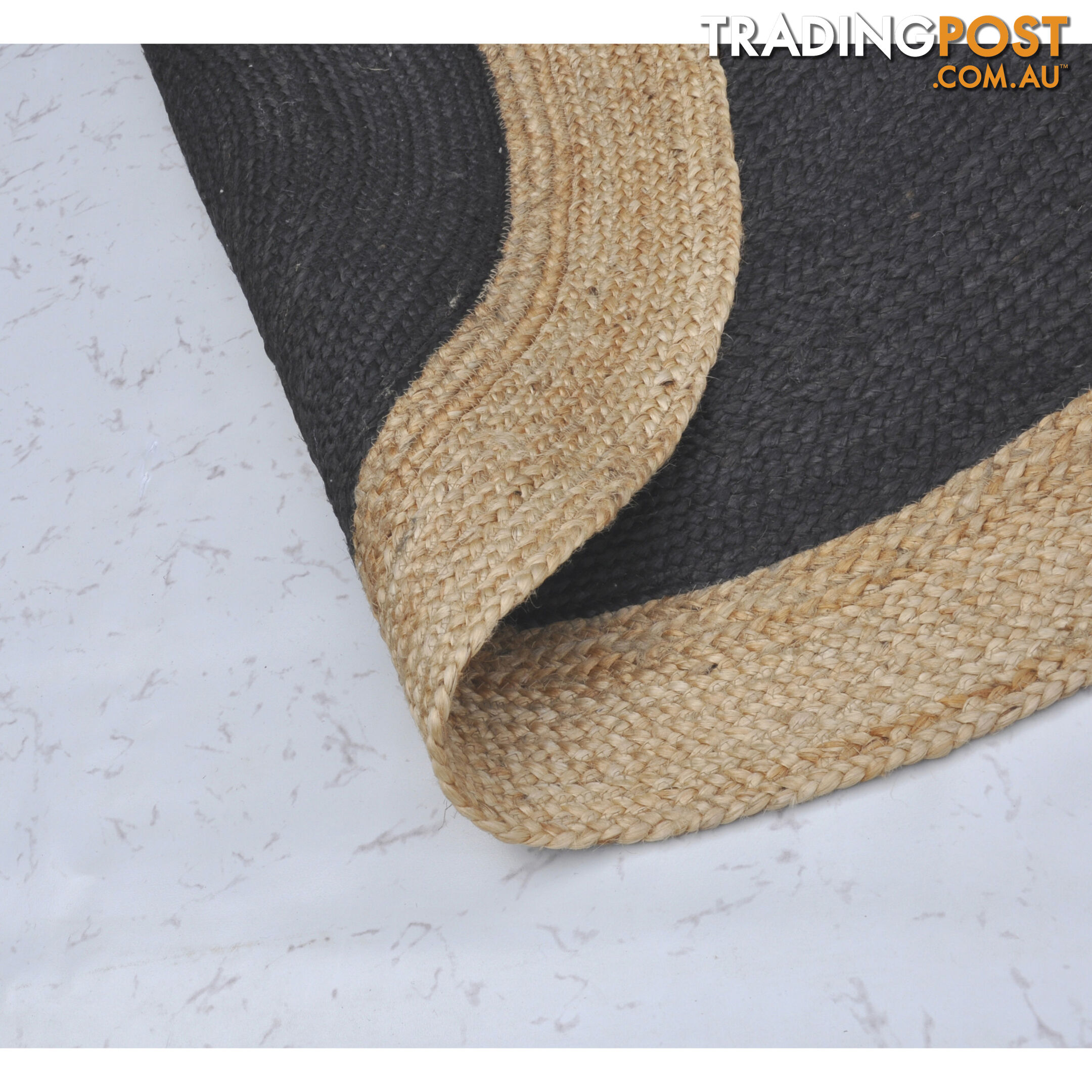 Jute Round Black Rug Black & Natural 200x200cm