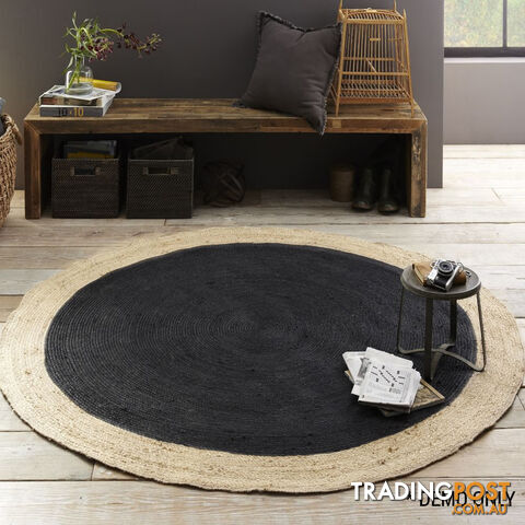 Jute Round Black Rug Black & Natural 200x200cm