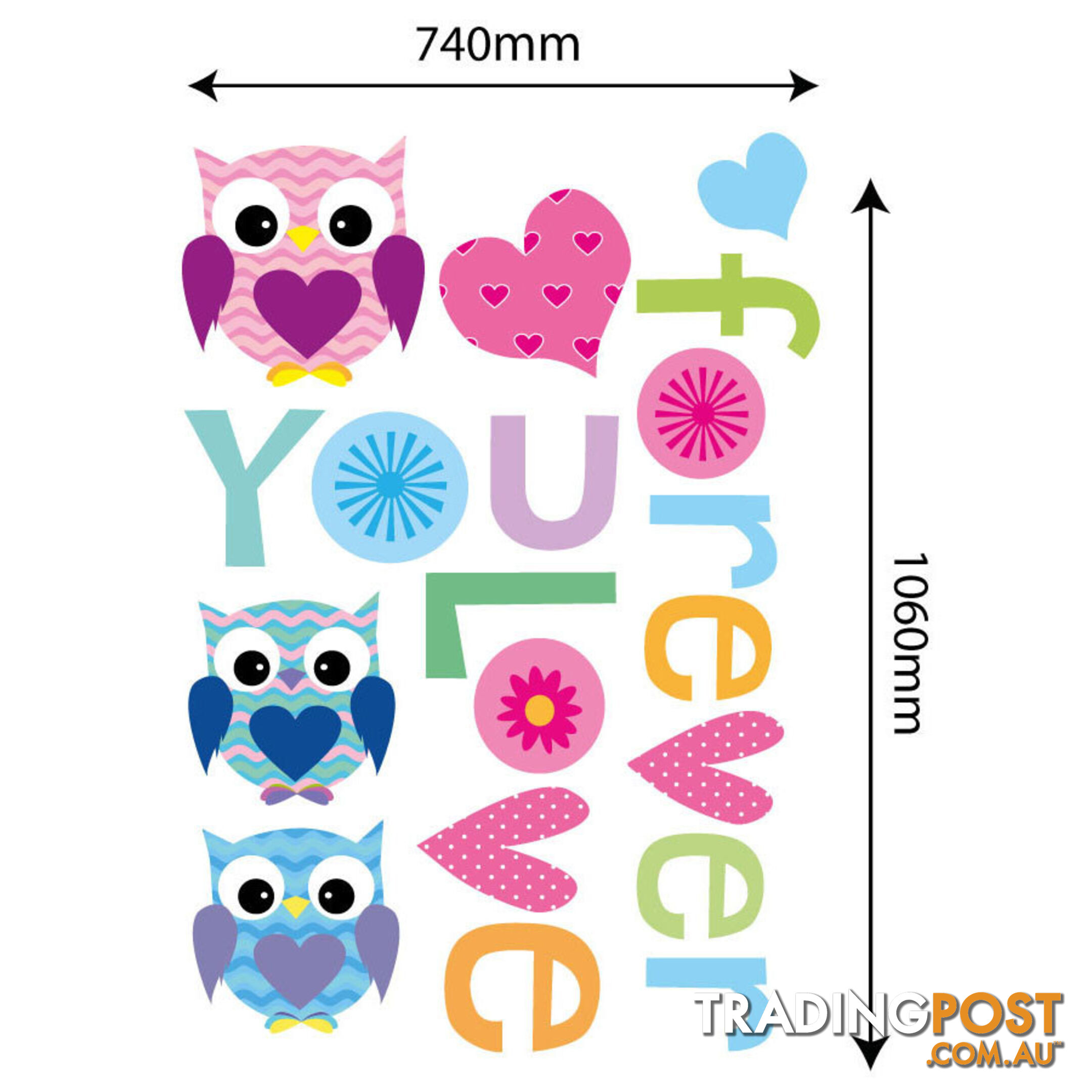 Extra Large Size Love Forever Owls Wall Sticker - Totally Movable