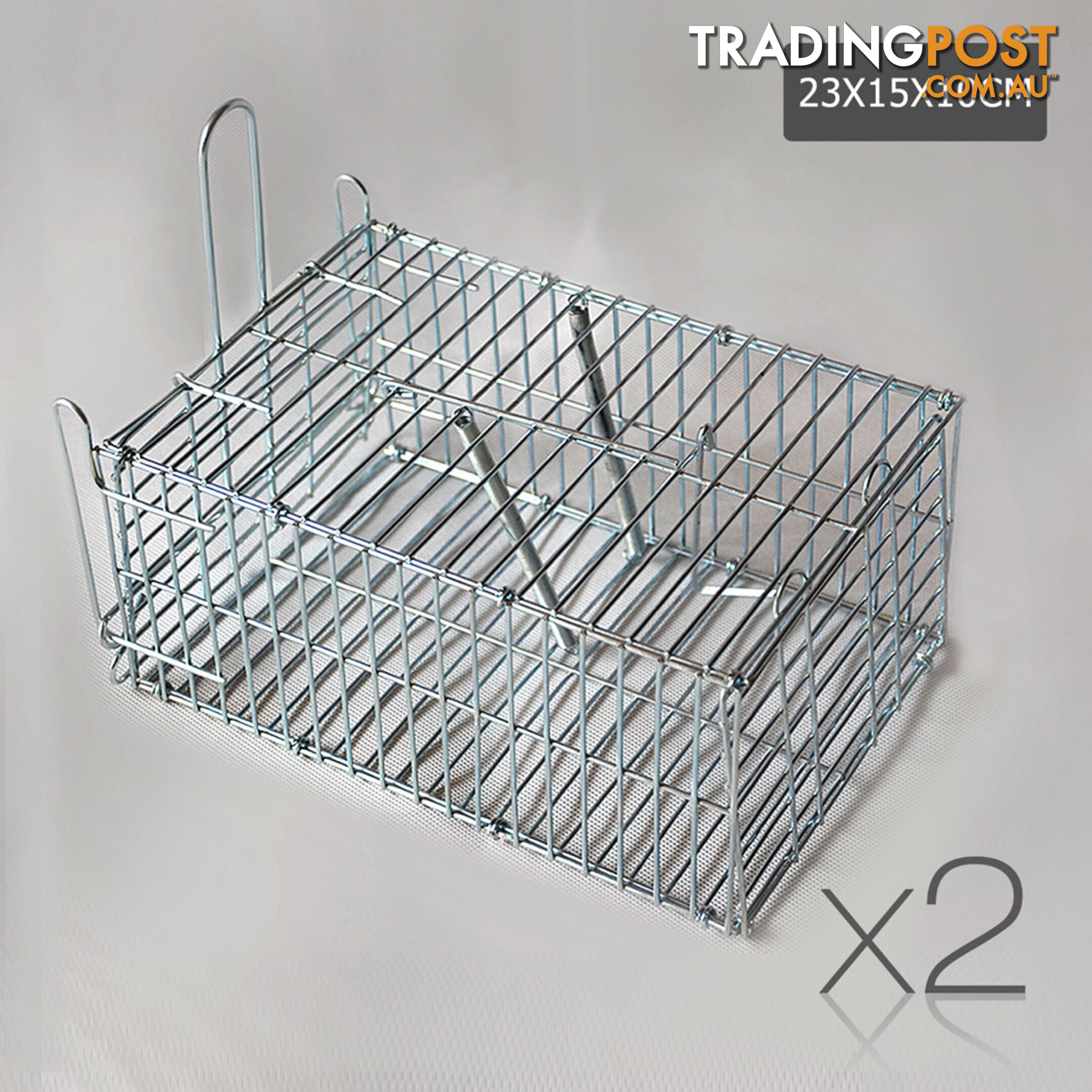 Set of 2 Humane Animal Trap Cage 66 x 23 x 25cm Silver