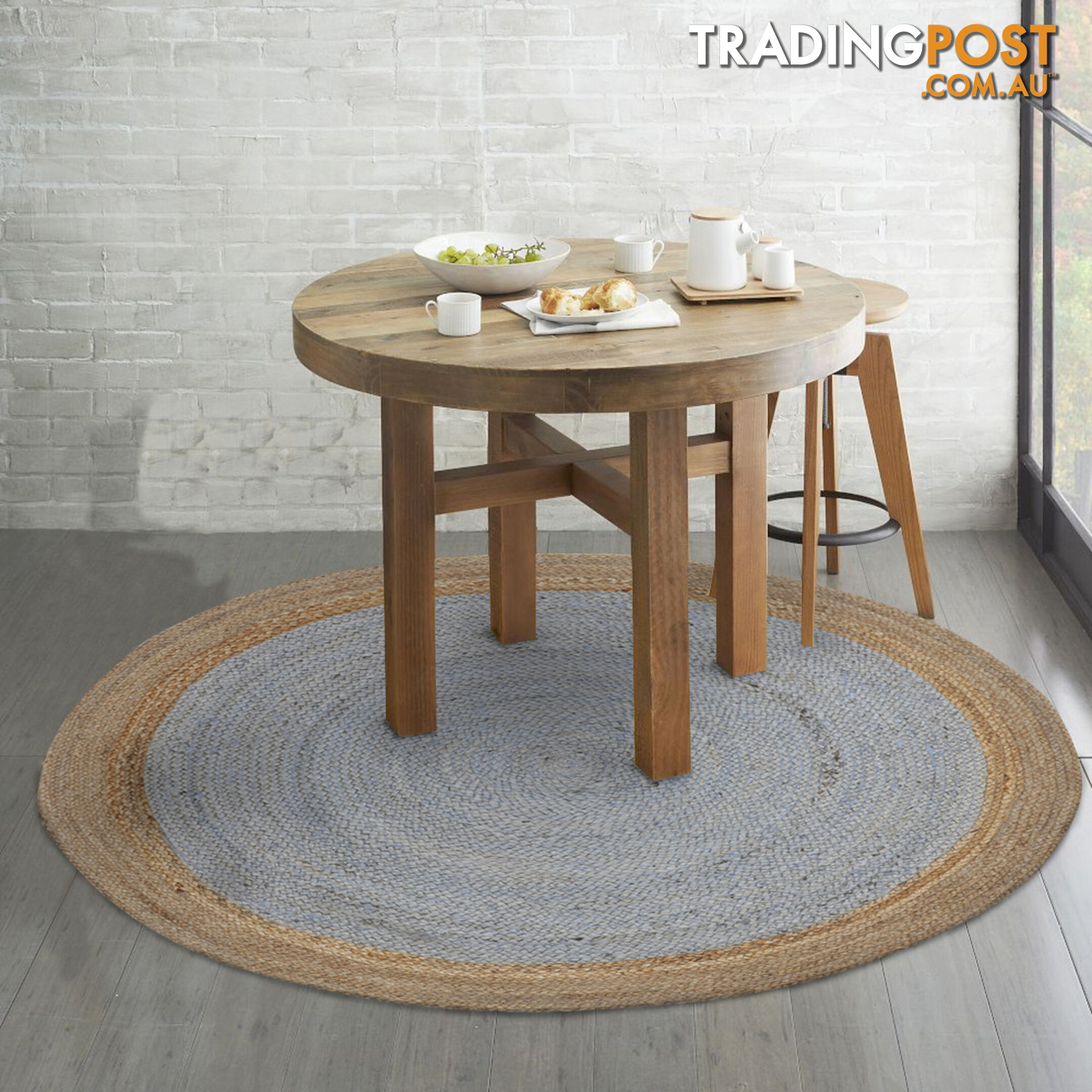 Jute Round Grey Rug Grey & Natural 120x120cm