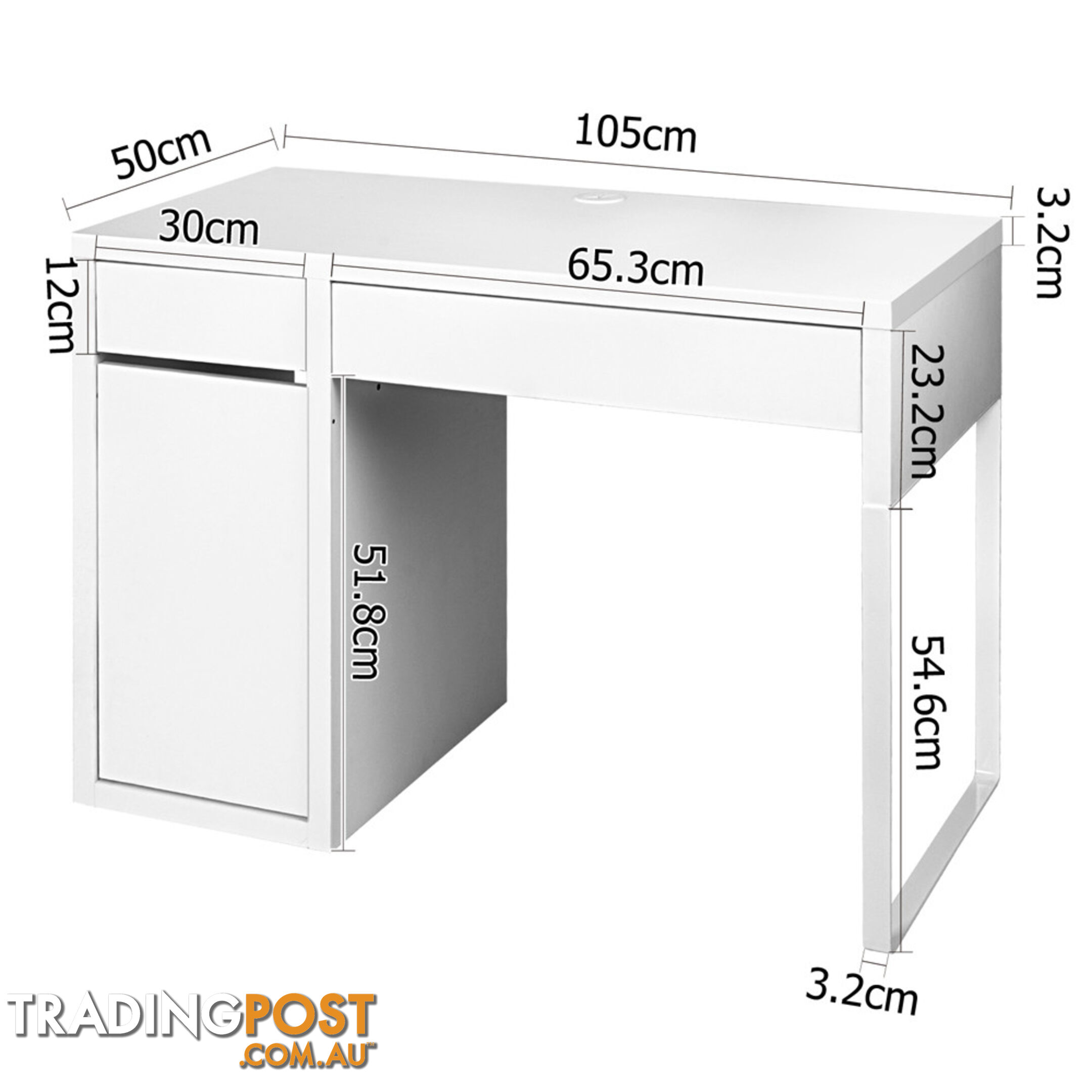 Office Study Computer Desk Cabinet White