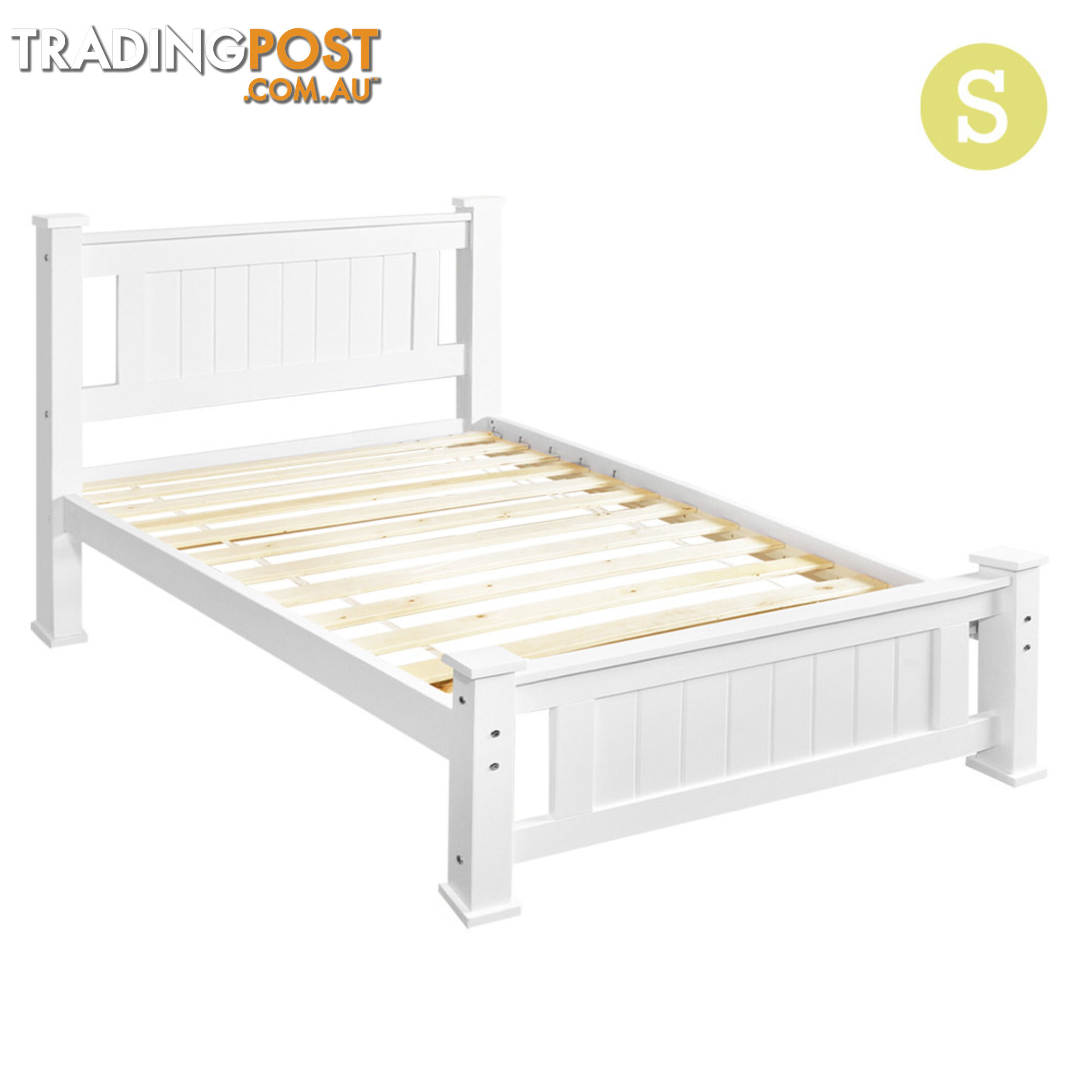 Wooden Bed Frame Pine Wood w/ Drawers Single White