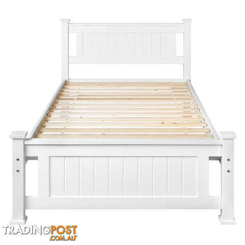Wooden Bed Frame Pine Wood w/ Drawers Single White