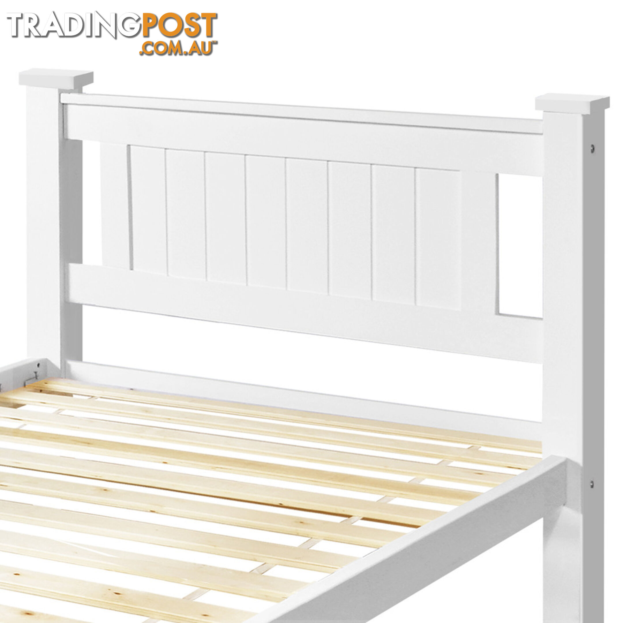 Wooden Bed Frame Pine Wood w/ Drawers Single White