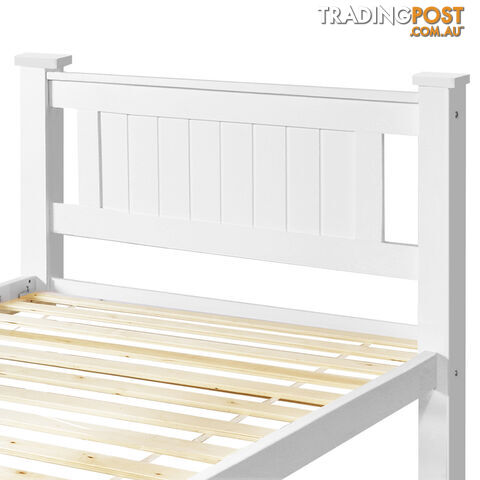 Wooden Bed Frame Pine Wood w/ Drawers Single White