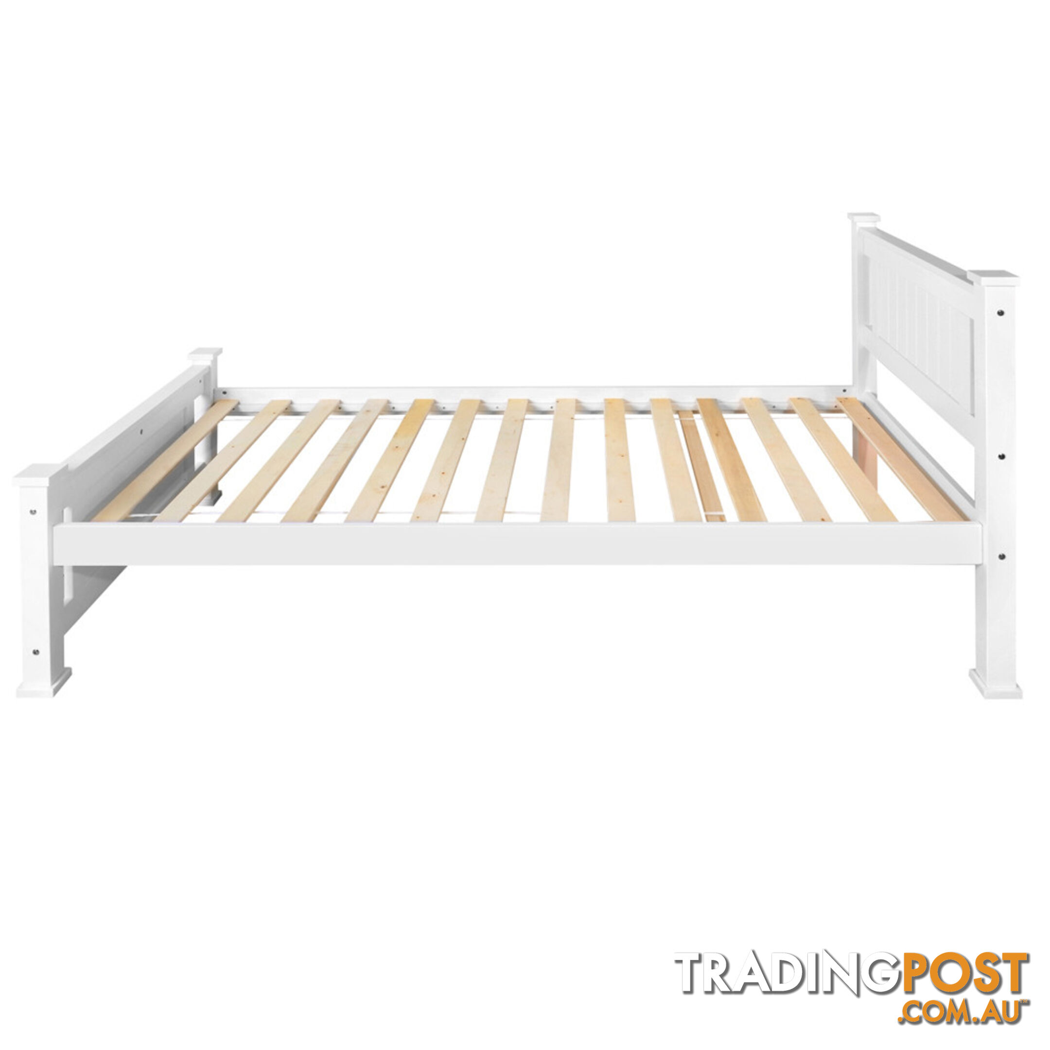 Wooden Bed Frame Pine Wood w/ Drawers Single White