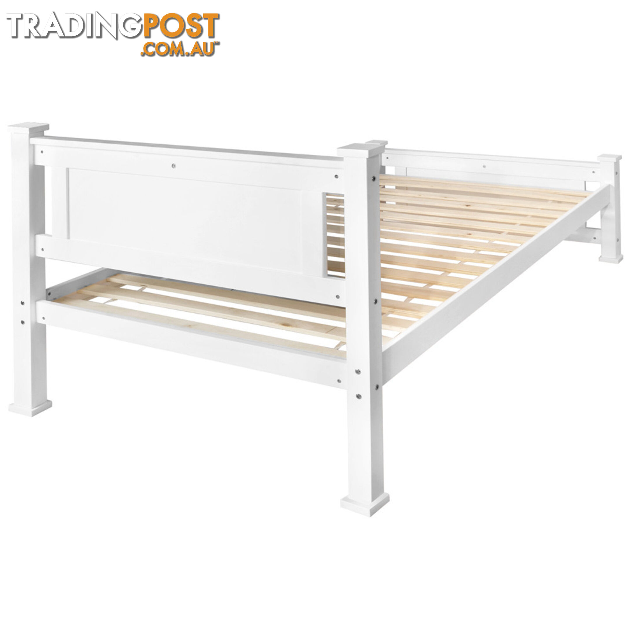 Wooden Bed Frame Pine Wood w/ Drawers Single White